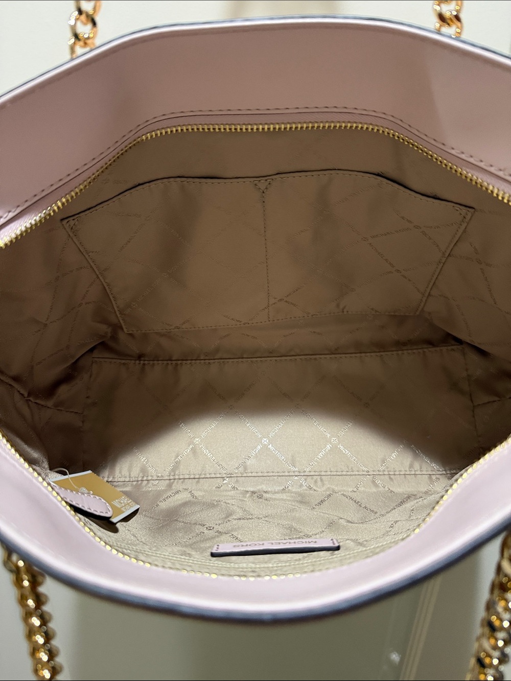 Michael Kors Blush Pink Pebbled Leather Chain-Handle Zipper Top NWT Tote - Picture 3 of 15